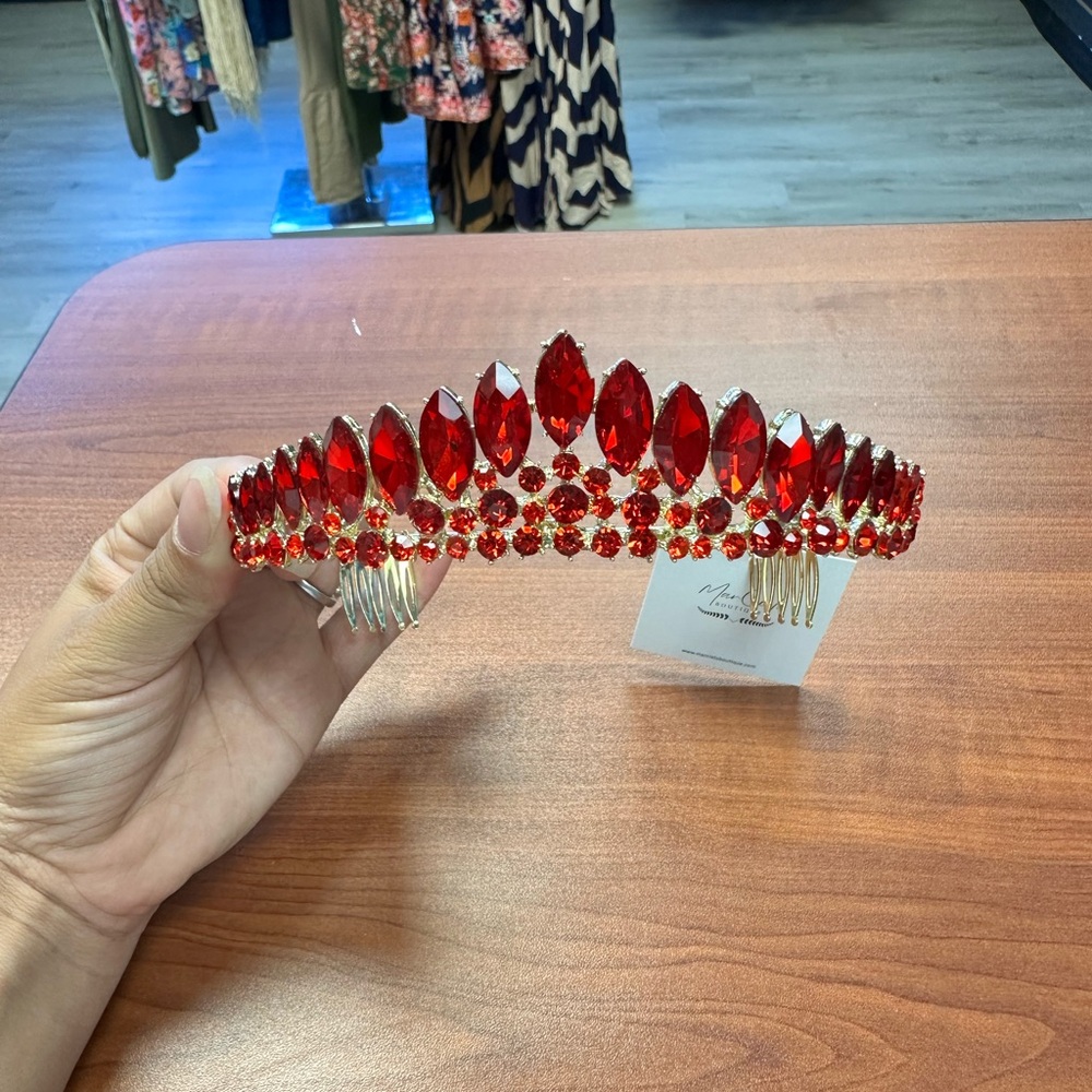 Elegant Red Crystal Quinceanera Paheant Tiara crown